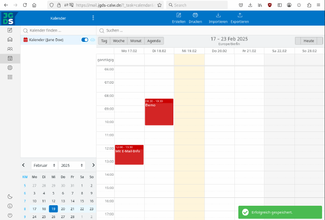 Screenshot: Roundcube Webmail Kalender